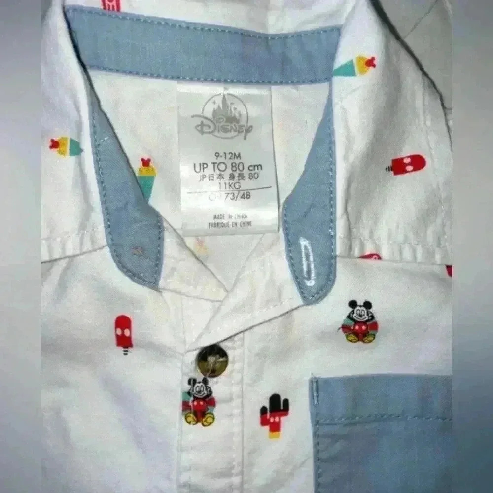 NWOT Disney Mickey Mouse Popsicle Print Button Down Baby Shirt 9-12 Months - Picture 4 of 6